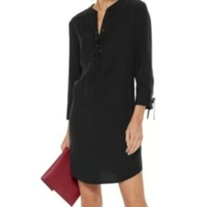 Theory Black Tencel Jullitah Lace Up Shift Dress sz 6